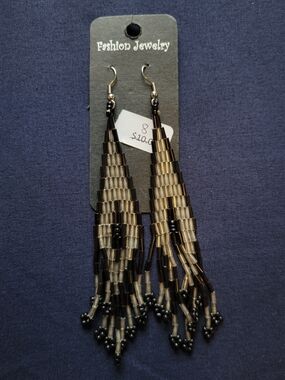 Fashion Jewelry Beaded Tassel Earrings - Black & Gold